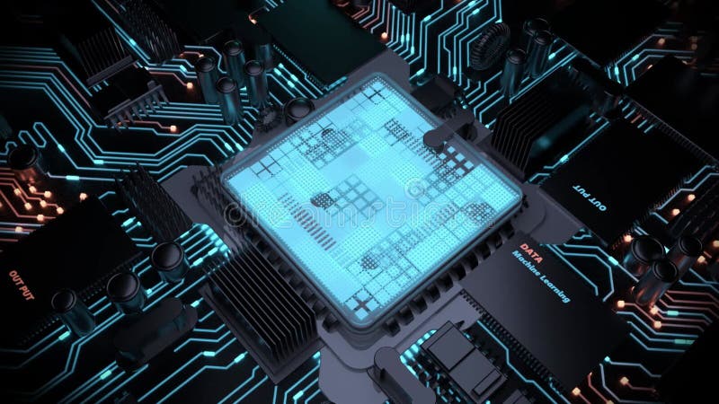 Close-up of a microchip on a circuit board. vector illustration