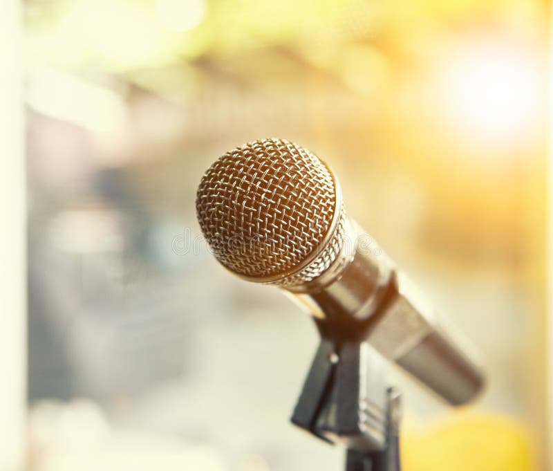 Close up of microphone ready to use in event stage royalty free stock photography