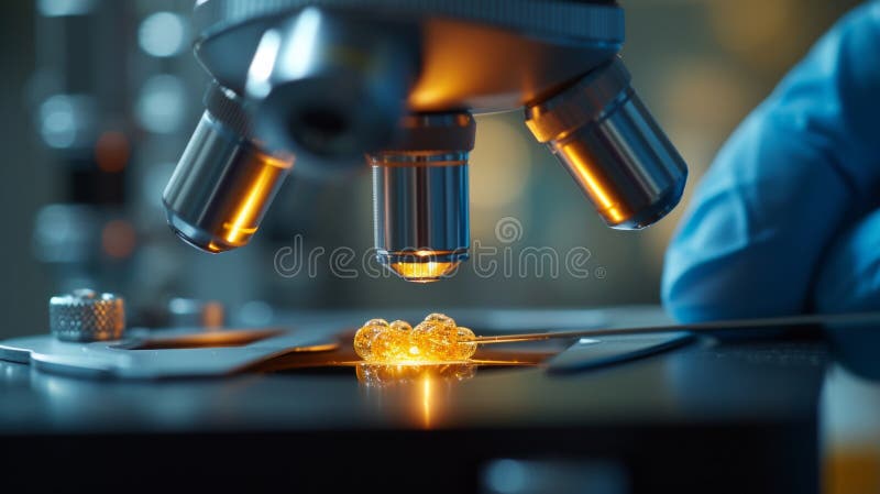 A close up of a microscope looking at something on the table, AI stock photos