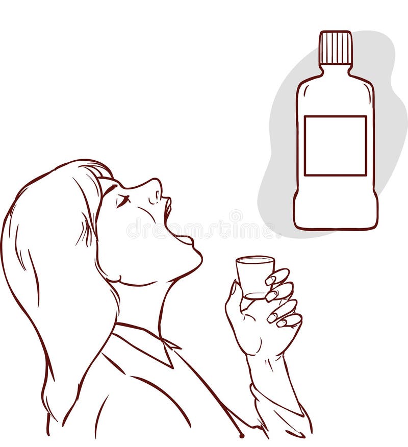 Close-up of a mid adult woman sipping from a mouthwash cup vector illustration Close-up of a mid adult woman sipping from a mouthwash cup vector illustration