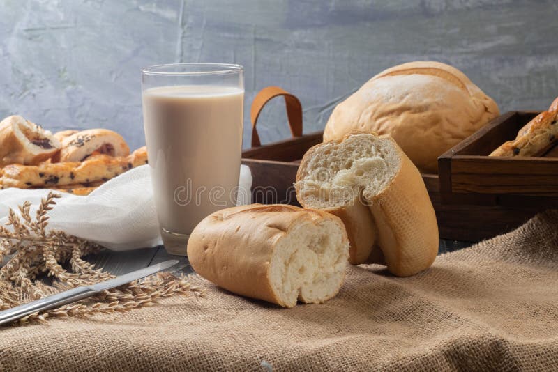 Milk and Soft French Baguette Bread Stock Photo Image of healthy