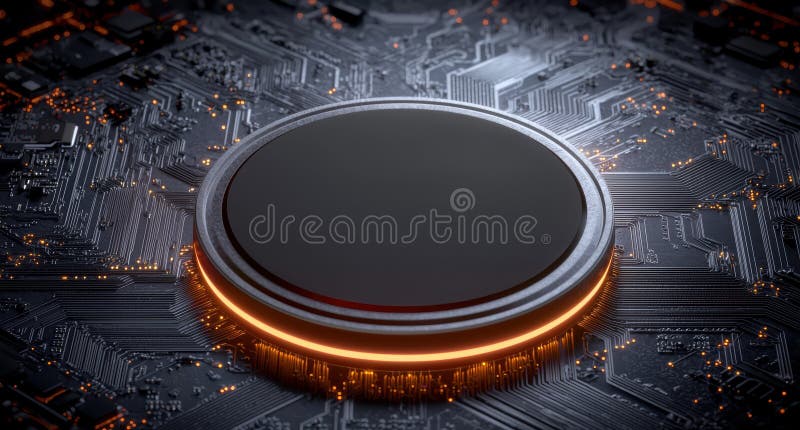 Close-up of a modern computer processor on a circuit board. vector illustration