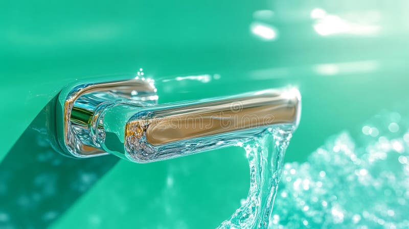 Close-up of Modern Water Faucet with Shimmering Chrome Liquid Flow vector illustration