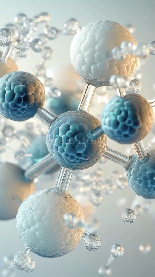 A close up of a molecule with a blue and white center royalty free illustration