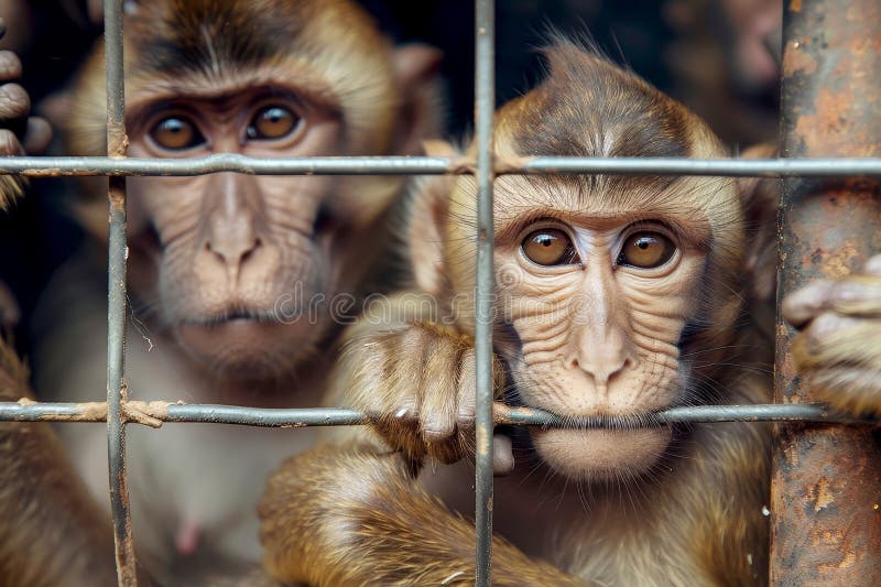 Close up monkey caught in cages. . Generative AI royalty free stock images