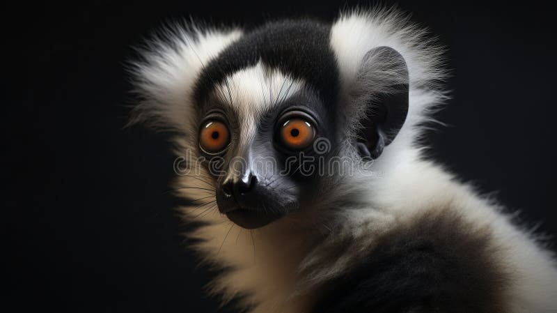 A close up of a monkey with orange eyes. Generative ai stock images