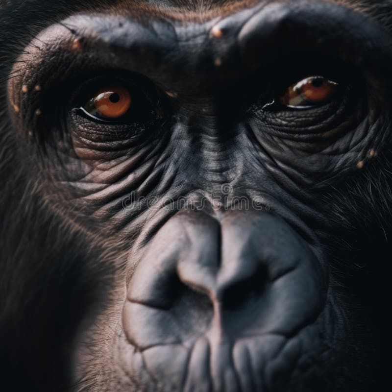 A close up of a monkey& x27;s face with a black background. AI generative image. royalty free stock photos