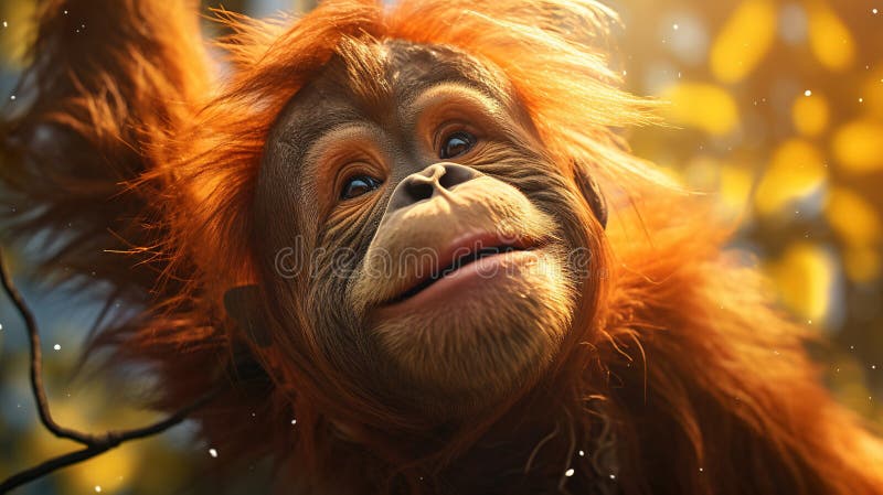 A close up of a monkey with a tree in the background. generative ai stock photos