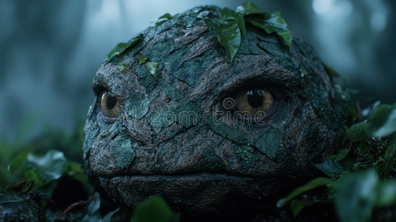 Close-up of a moss-covered frog stock illustration