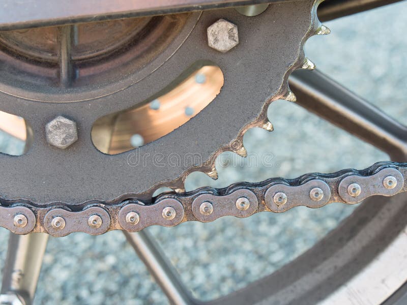 Close up of motorcycle chain royalty free stock photos
