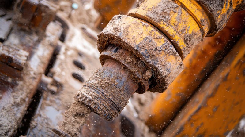 Close up of Dirty Yellow Drilling Machinery at a Construction Site vector illustration