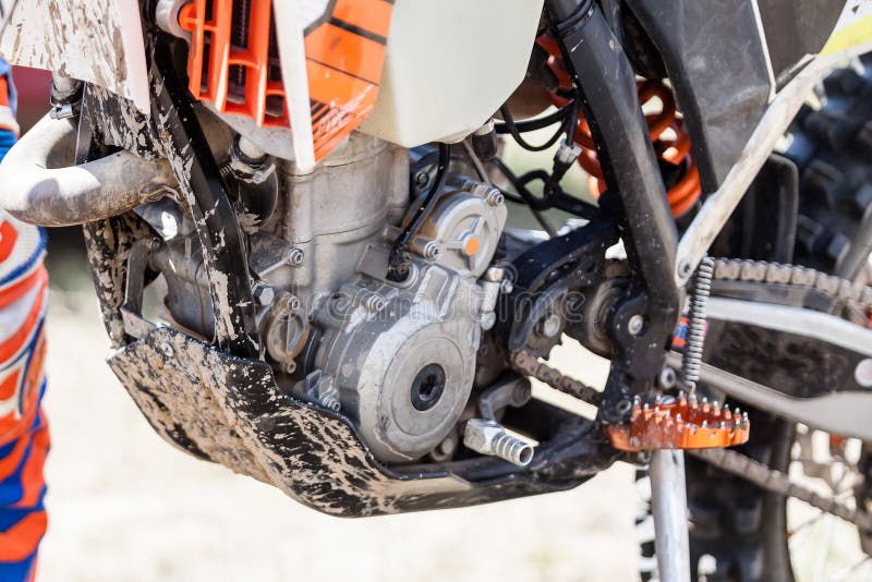 Close-up of muddy engine of dirt motorcycle stock images Close-up of muddy engine of dirt motorcycle stock images