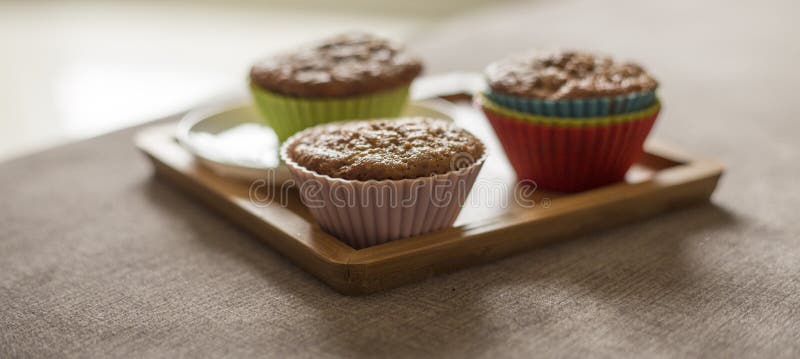 Close up muffin in colourfull cups