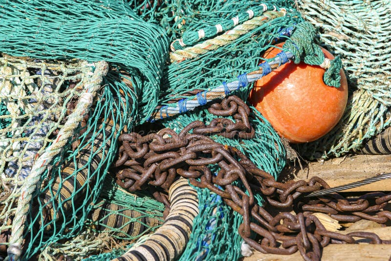 Close Up of Multi Coloured Artisanal Fishing Nets with Floats on