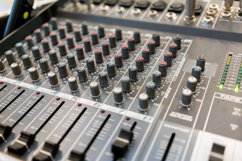 Close Up of Music Mixer Equalizer Console for Mixer Control Sound