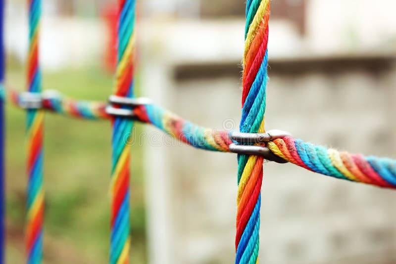 Close up net rope on the playground, colored.