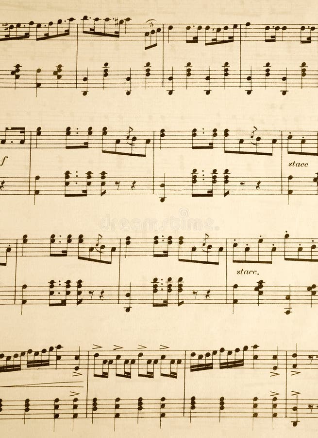 Close up of notes on an old music sheet.