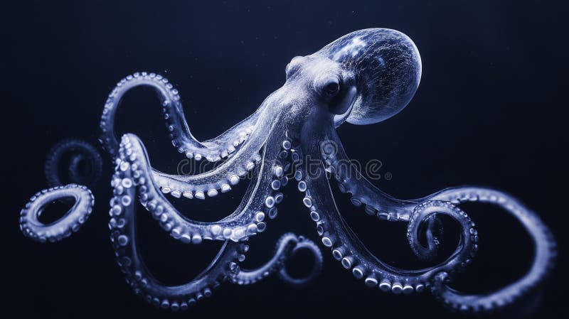 Close-up of octopus tentacles in underwater blue tones stock image