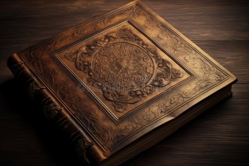 Close-up, old brown book on a wooden table. Generative ai stock illustration