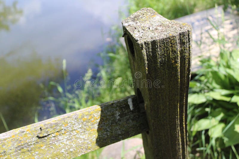 Closeup of Old Fence Post in Front of Water Stock Photo Image of