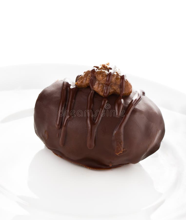 Ball of Dark Chocolate Ice Cream Isolated on White Background