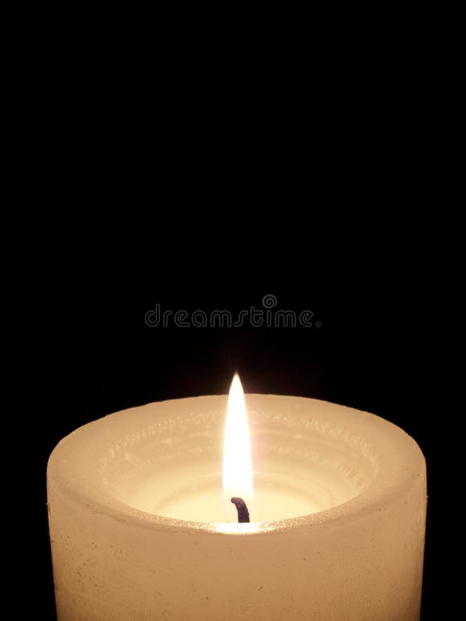 Close Up of One Lit Candle on Black Background. Stock Image Image of