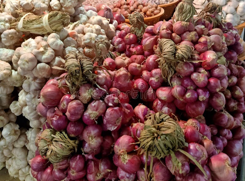 Onion and Garlic on Market Stall Stock Image Image of onion, cooking