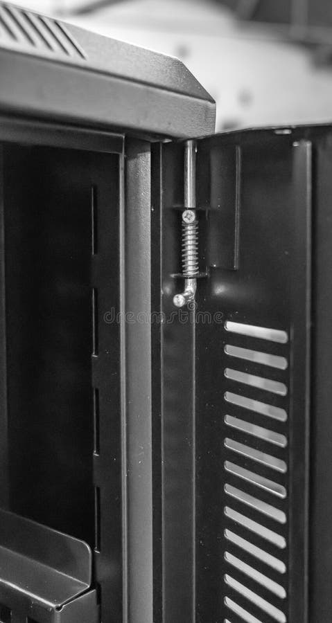 Close Up Of An Opened Computer Server Cabinet Showing The Spring