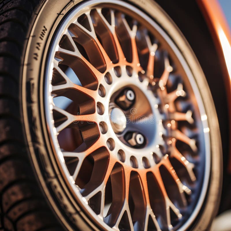 Close Up of Orange Car Wheel with Tire, AI Stock Illustration ...