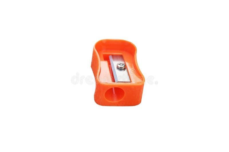 Orange pencil sharpener isolated on white background