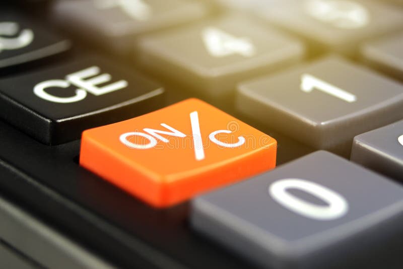 Close Up Orange Power Button on/C in Calculator Stock Photo Image of