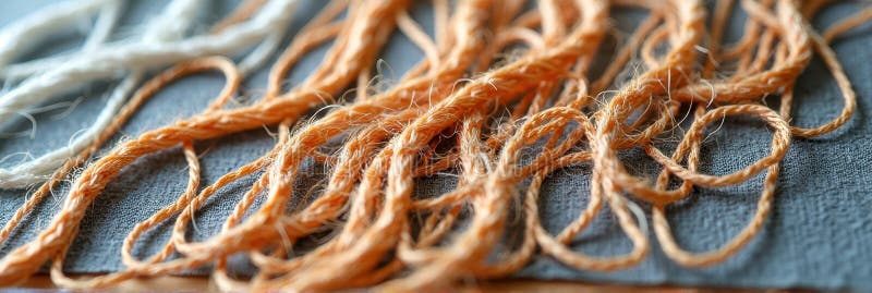 Close-up of orange threads on gray fabric background royalty free illustration