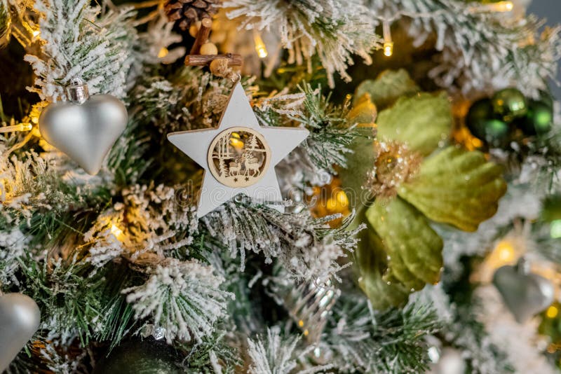 Close Up of Ornate Christmas Tree Decor Holiday Background Stock Image