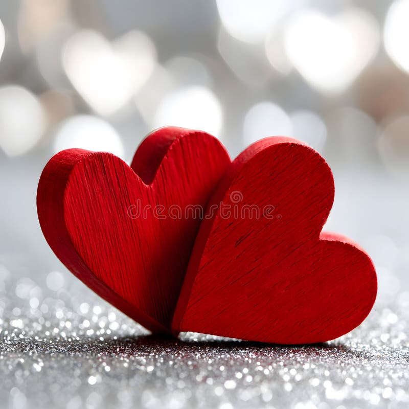 Close up of a pair of red hearts on a sparkling surface royalty free illustration