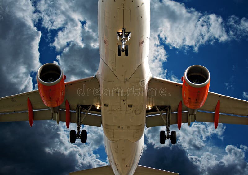 Close up of passenger plane landing royalty free stock photos