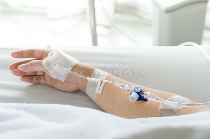 Close Up Patients Hand With Saline Solution Stock Photo ...