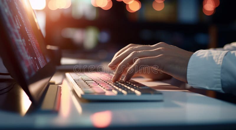 Programmer Is Programming On The Computer Keyboard Person Typing On A Programmer Is Programming On The Computer Keyboard Person Typing On A