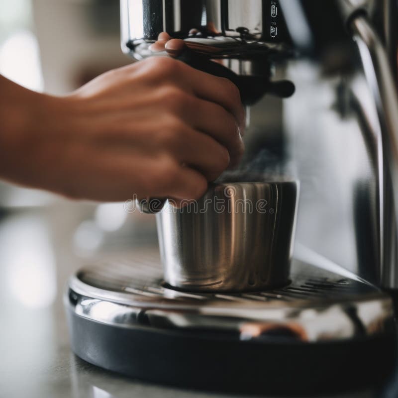 A Close Up of a Person Using a Coffee Machine. AI Generative Image