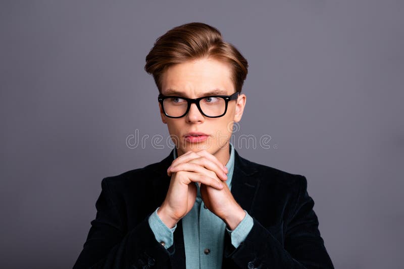 Close Up Photo Amazing he Him His Guy Macho Specs Perfect Ideal Appearance  Hairstyle Reliable Business Person Fingers Stock Photo - Image of haircut,  hair: 150494038