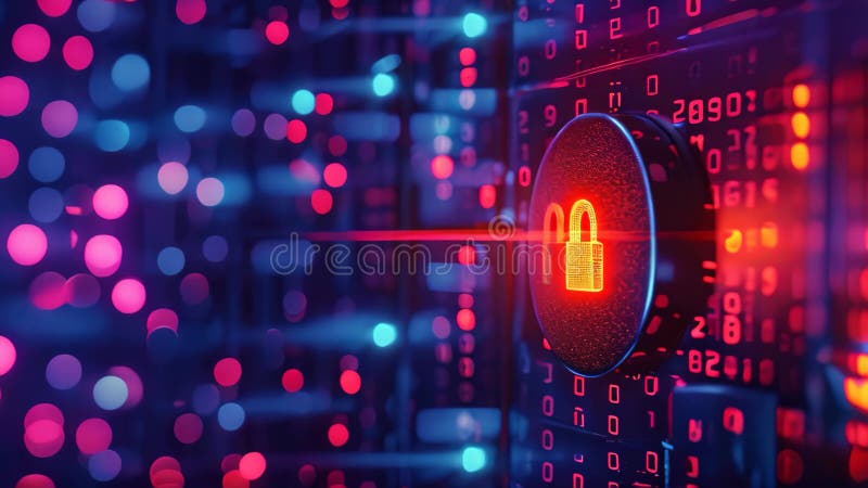 A close-up photo of a computer screen showing a lock icon, symbolizing digital security, Visualisation of a strong password stock illustration