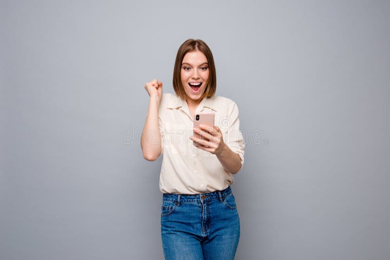 Close up photo crazy amazing beautiful she her lady hold hands arms telephone wondered look screen reader instagram royalty free stock photos Close up photo crazy amazing beautiful she her lady hold hands arms telephone wondered look screen reader instagram royalty free stock photos