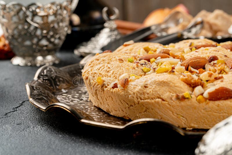 Close Up Photo of Halva Dessert on Silver Plate Stock Photo Image of