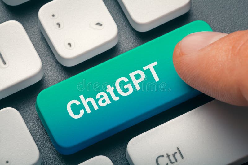 Close up photo of man\'s finger pressing ChatGPT computer key on keyboard. ChatGPT chat with AI or artificial intelligence. stock images