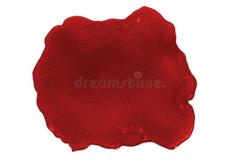 Close up photo of red slime blot isolated on white background.