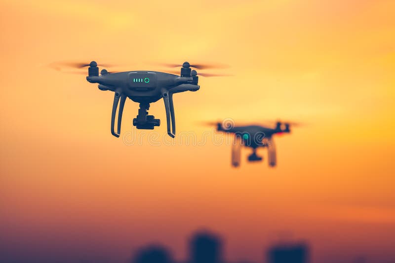Close up photo of two Professional Remote Control Air Drones stock images