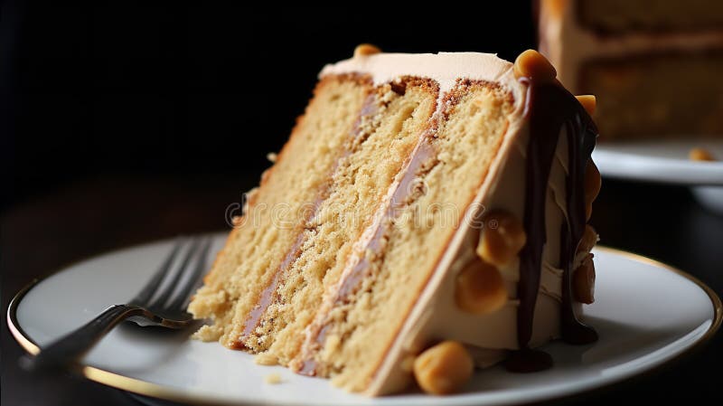 Close-Up Photography of a slice of Dulce de Leche cake. Close-Up Photography of a slice of Dulce de Leche cake