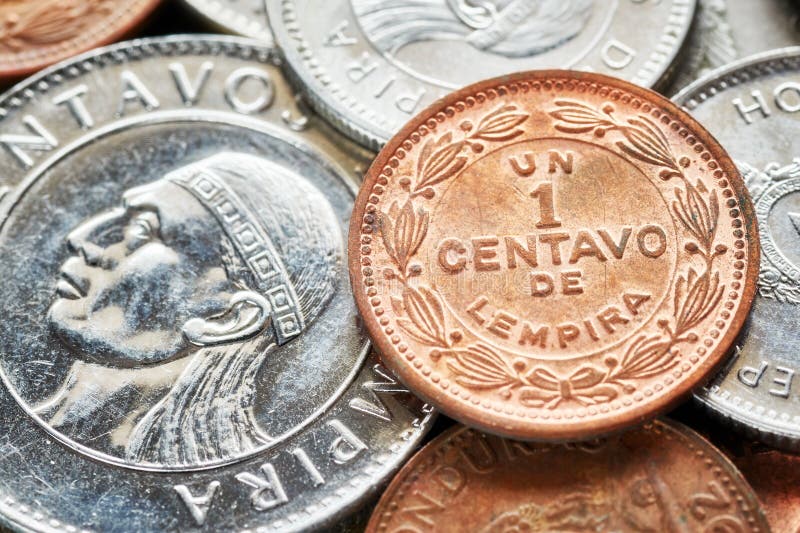 Close up picture of Honduran lempira coins.