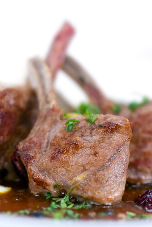 Close up picture of a roasted lamb chop-fillet- a