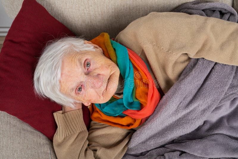 Download Old Lady Lying On The Couch Stock Photo - Image of grandma ...