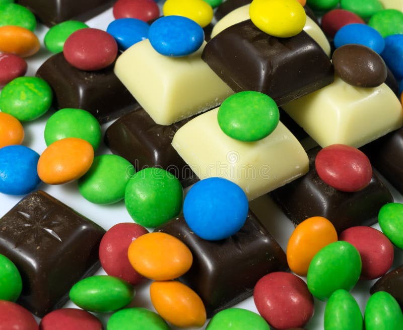 Close Up of a Pile of Colorful Chocolate Coated Candy Stock Image